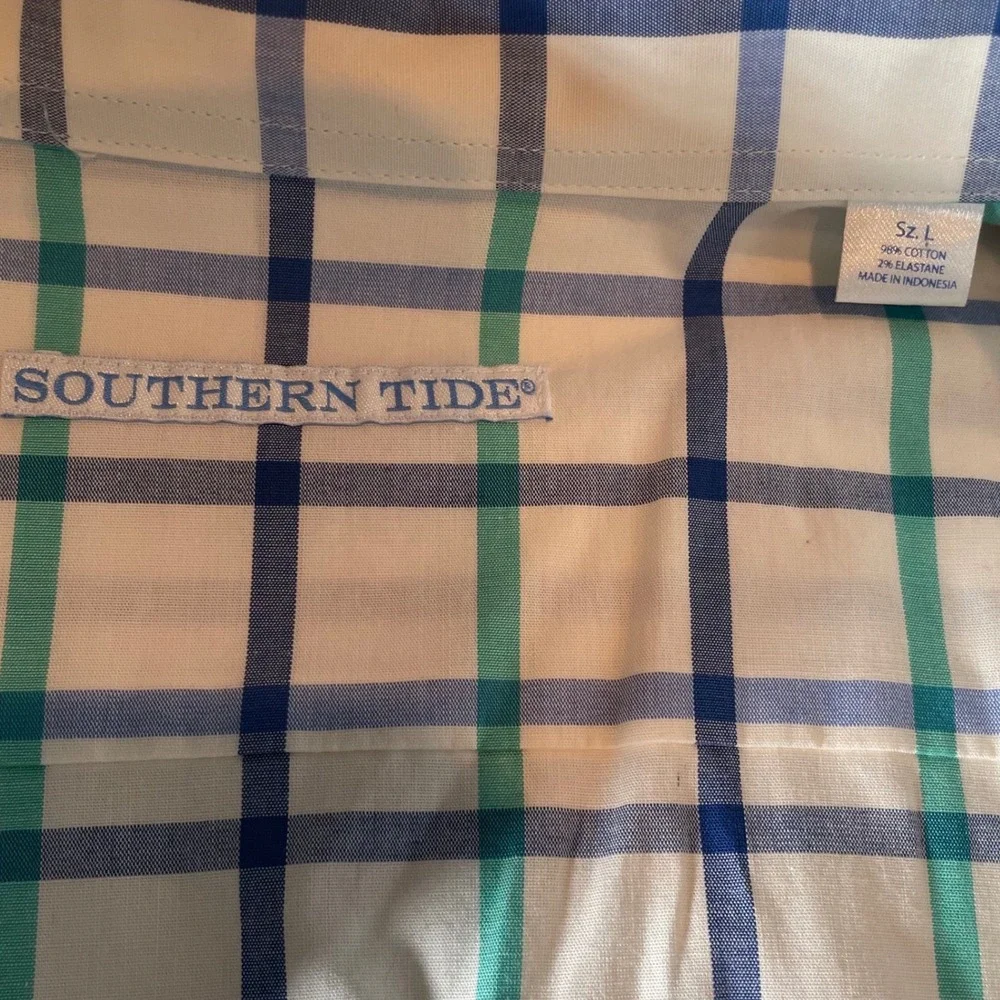 Southern Tide Mens Large Blue Green Check Long Sleeve Button Down Skipjack Shirt